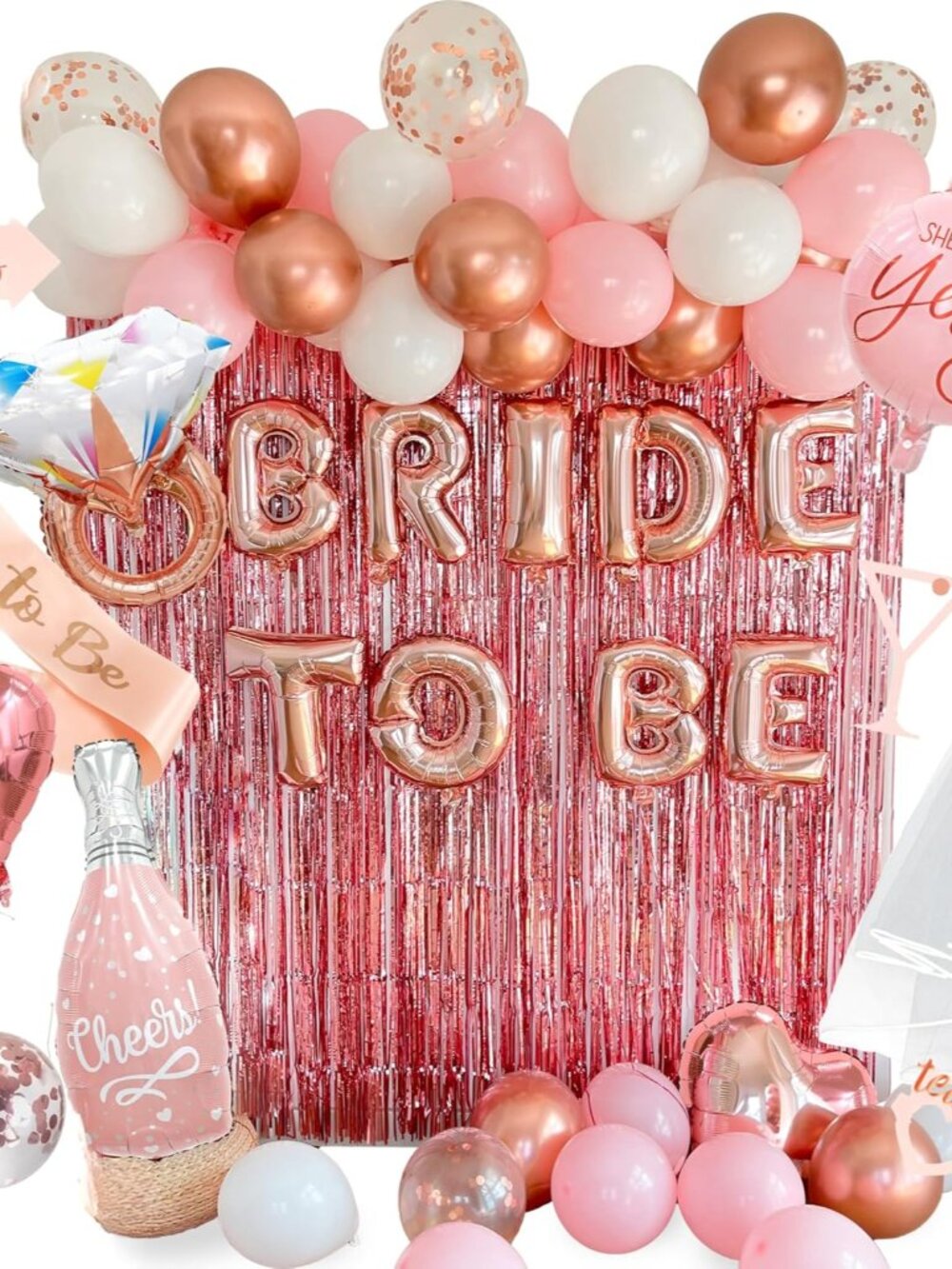 Rose Gold Bridal Shower Decorations, 62-Piece Pink Bachelorette Party Decoration